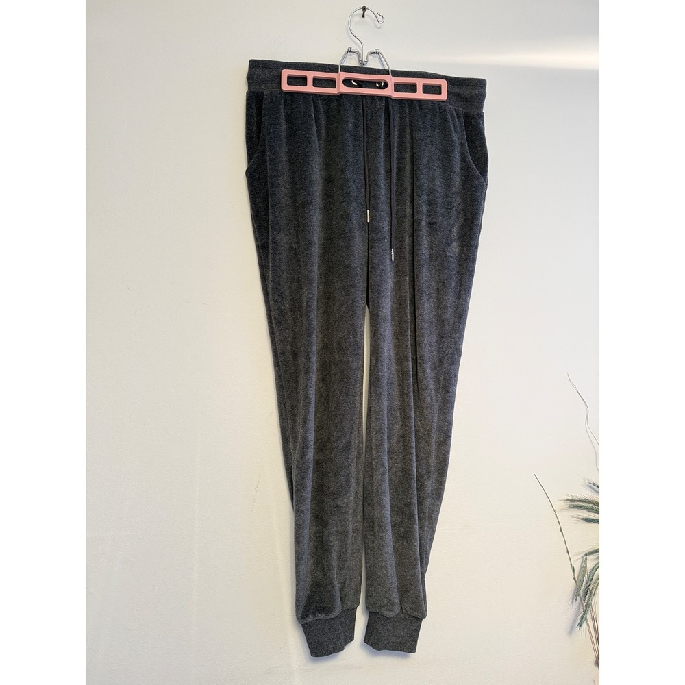Bebe Sport Womens Velour Joggers Dark Gray Rhinestone Logo Sweatpants Size M